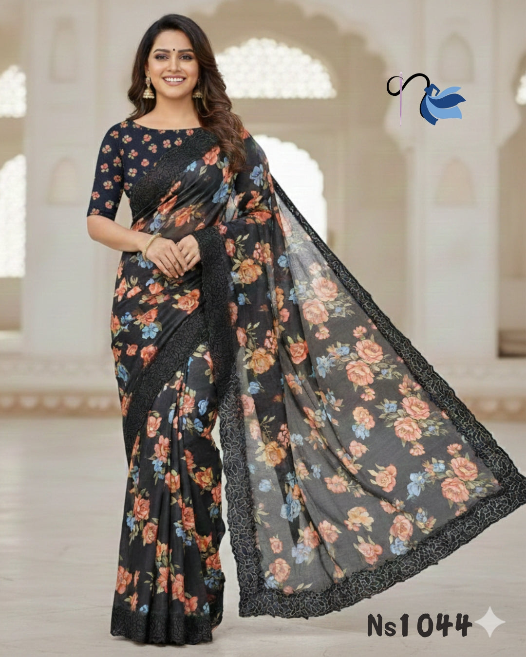 Tussar silk saree with cut work border